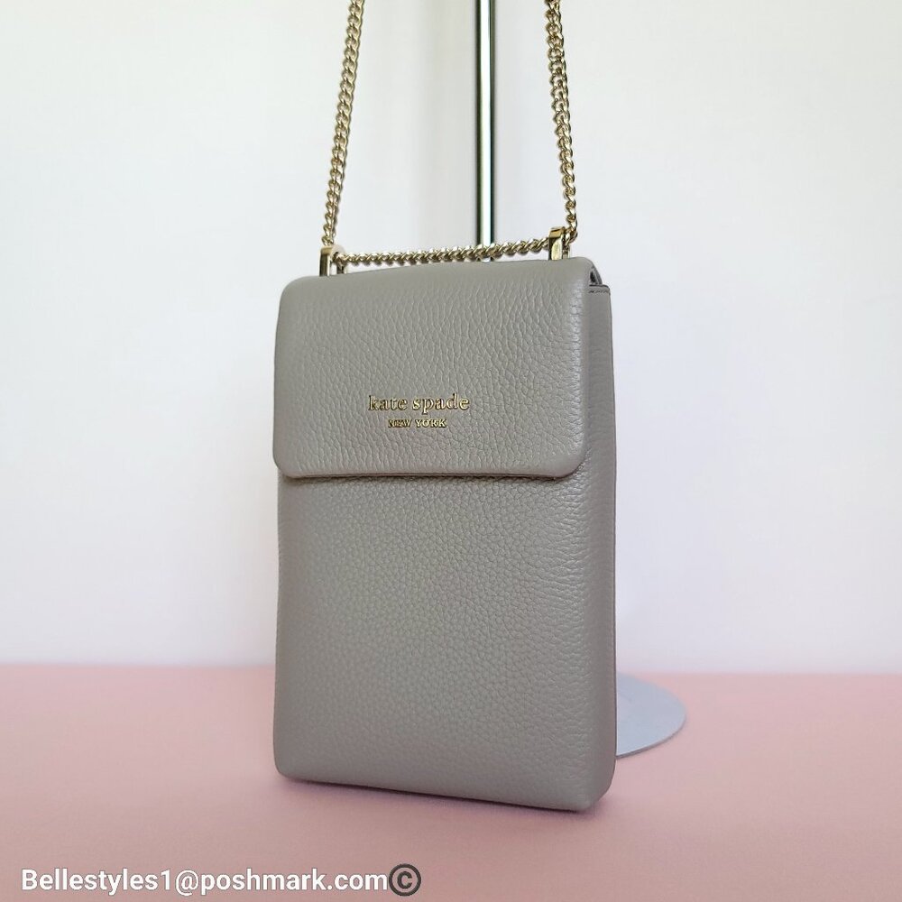 KATE SPADE Bradley North/South Pebbled Leather Phone Crossbody-True Taupe πβ - Picture 7 of 16